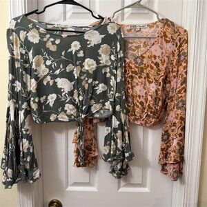 Bundle of 2 Boho Floral Crop Tops – Sizes XS & S